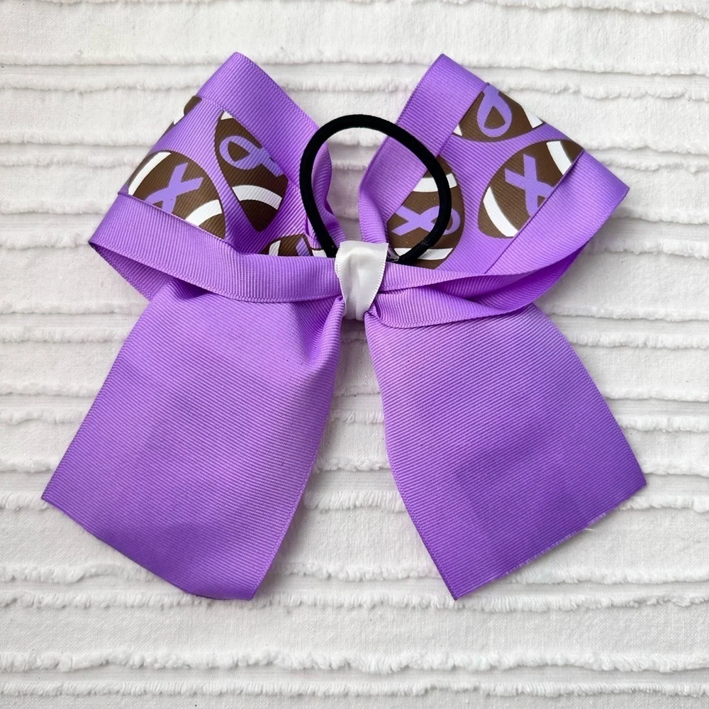 Purple and Brown Football Kids Hair Bow